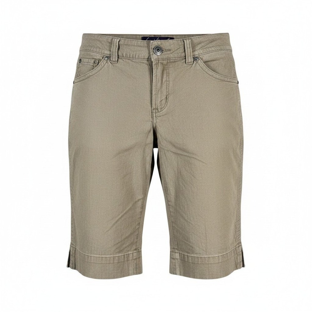 Gloria Vanderbilt Womens Khaki Bermuda Shorts Textured Stripe Cargo Pocket SZ 12